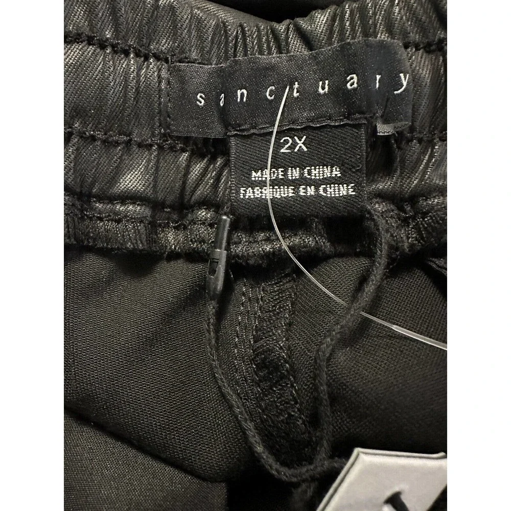 NWT Sanctuary Womens East Coast Utility Vegan Leather Pants 2X Drawstring‎ Black